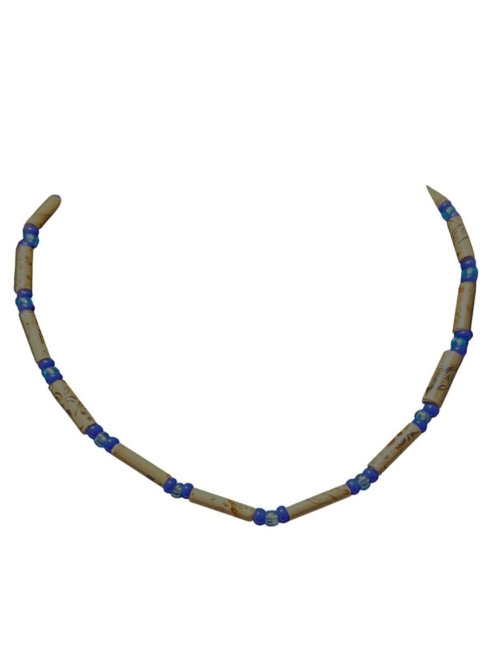 Handcrafted Beaded Necklace Blue Wood Beads Boho Nature Fashion Jewelry Unisex